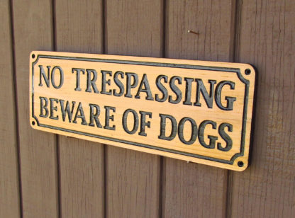 No Trespassing Beware of Dogs Carved Cedar Wood Sign - Image 2