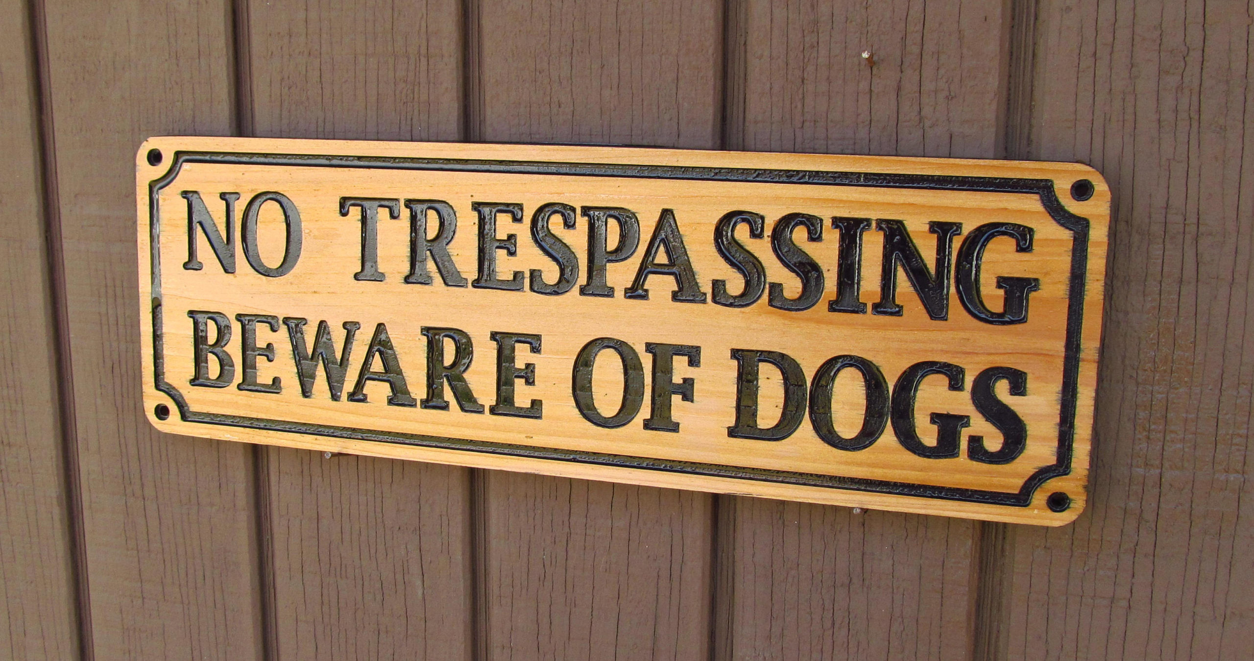 No Trespassing Beware of Dogs Carved Cedar Wood Sign - Custom Signs