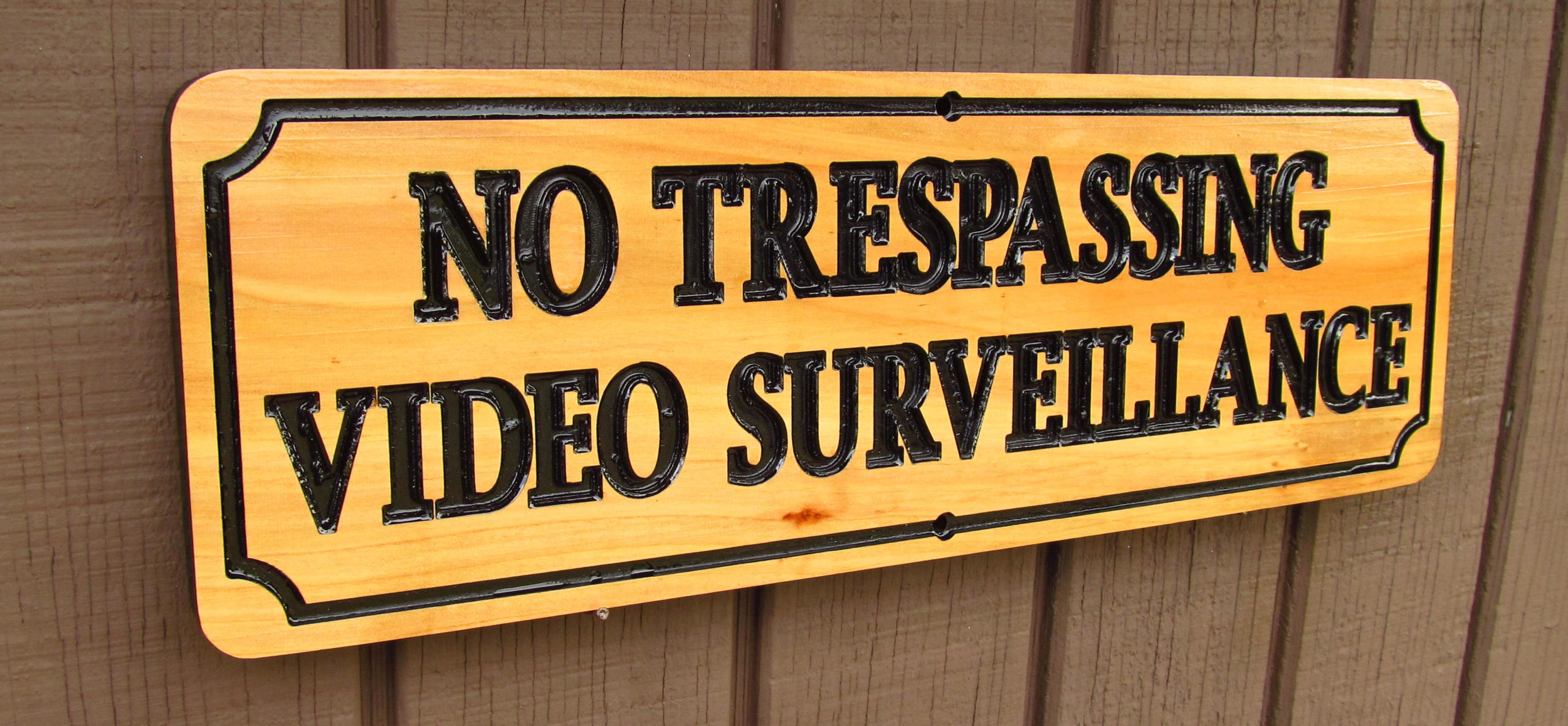 No Trespassing Video Surveillance Carved Cedar Wood Sign