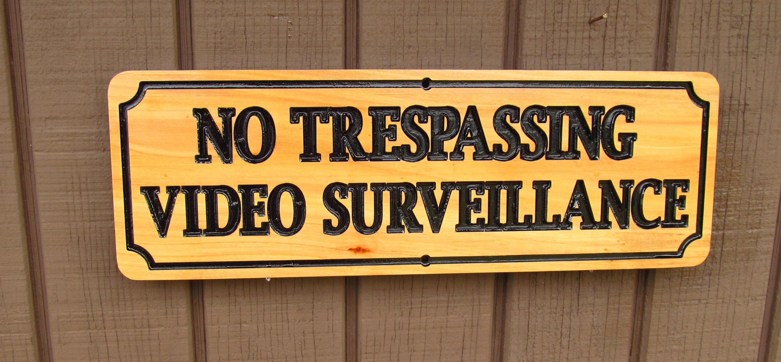 No Trespassing Video Surveillance Carved Cedar Wood Sign